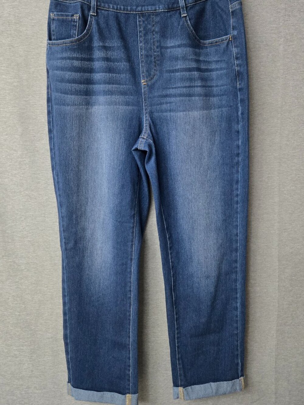 Halara Flex High Waisted Rolled Hem Casual Slim Jeans Medium Blue Pull On Y2K